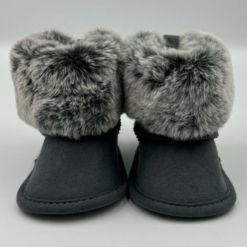 First Steps Baby Faux Fur Gray Booties Size 6-9 Months